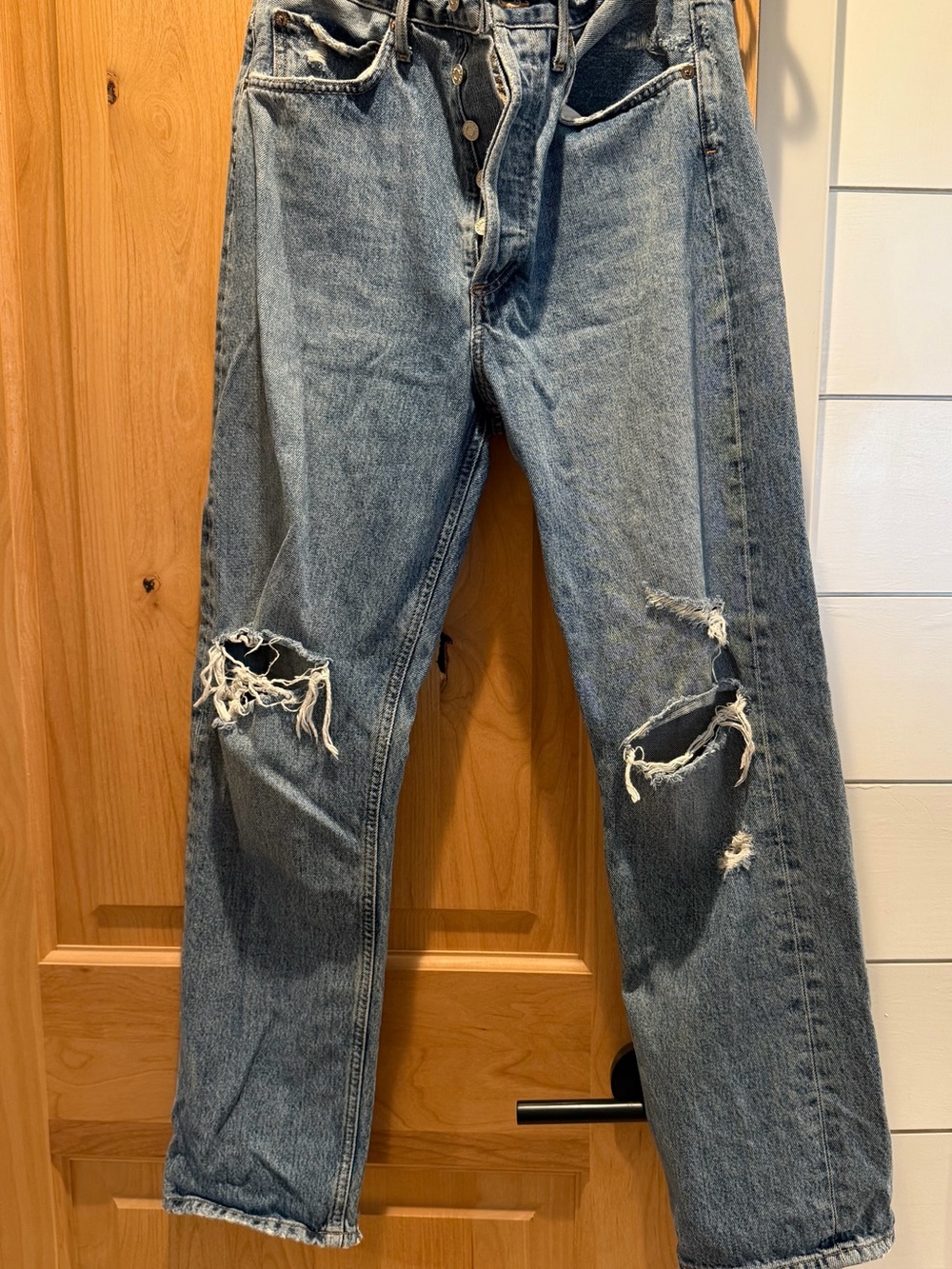 Agolde Straight-Leg Distressed Blue Jeans